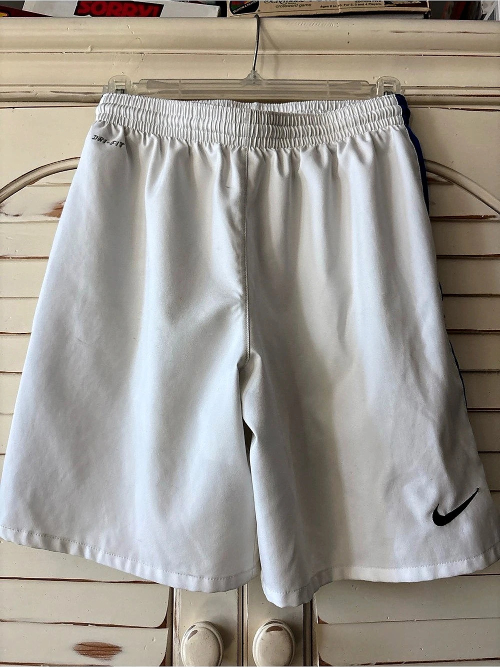 Nike Dri-FIT Color Block Athletic Shorts in White & Blue